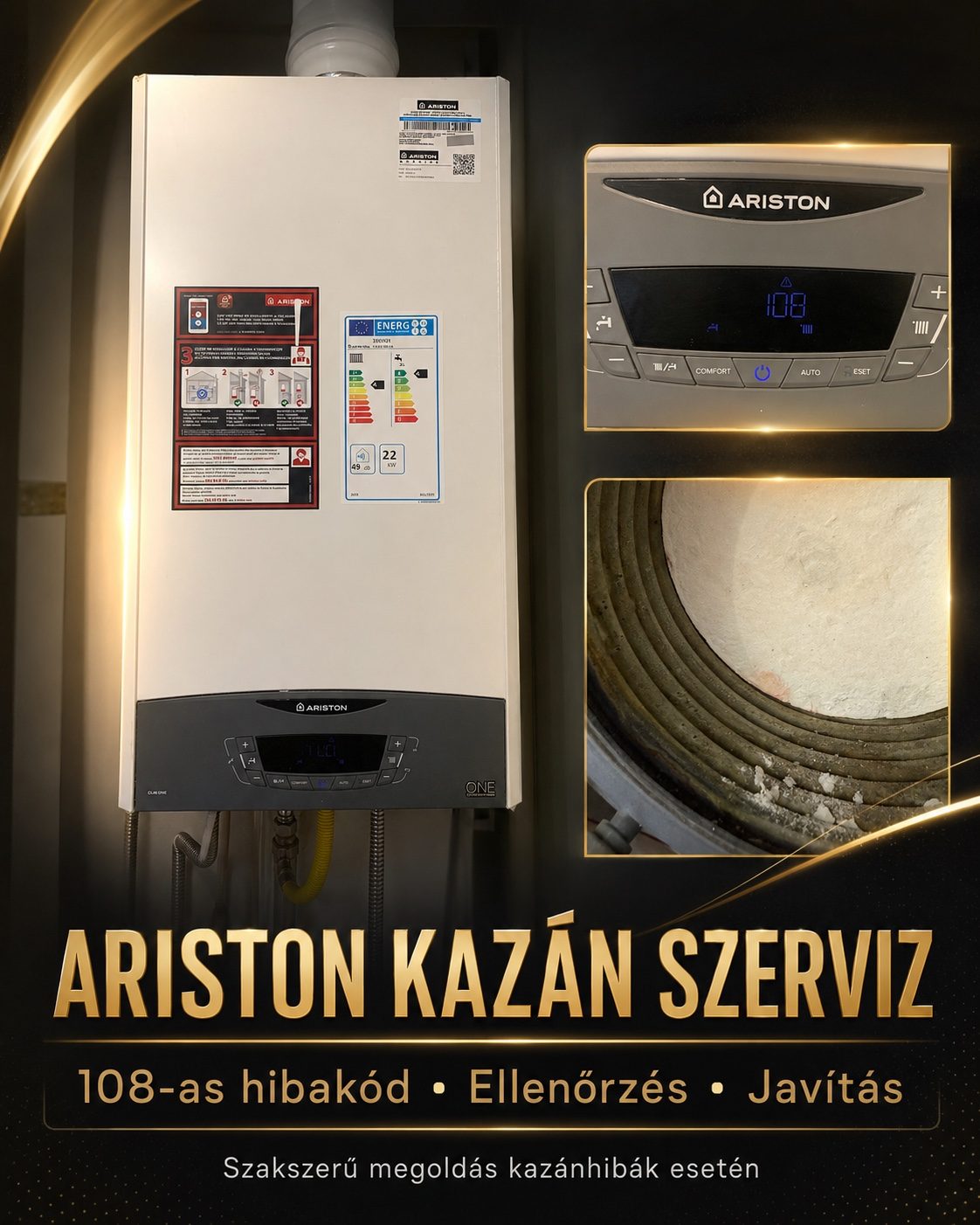 Ariston gázkazán szerviz 108-as hibakód ellenőrzés és javítás