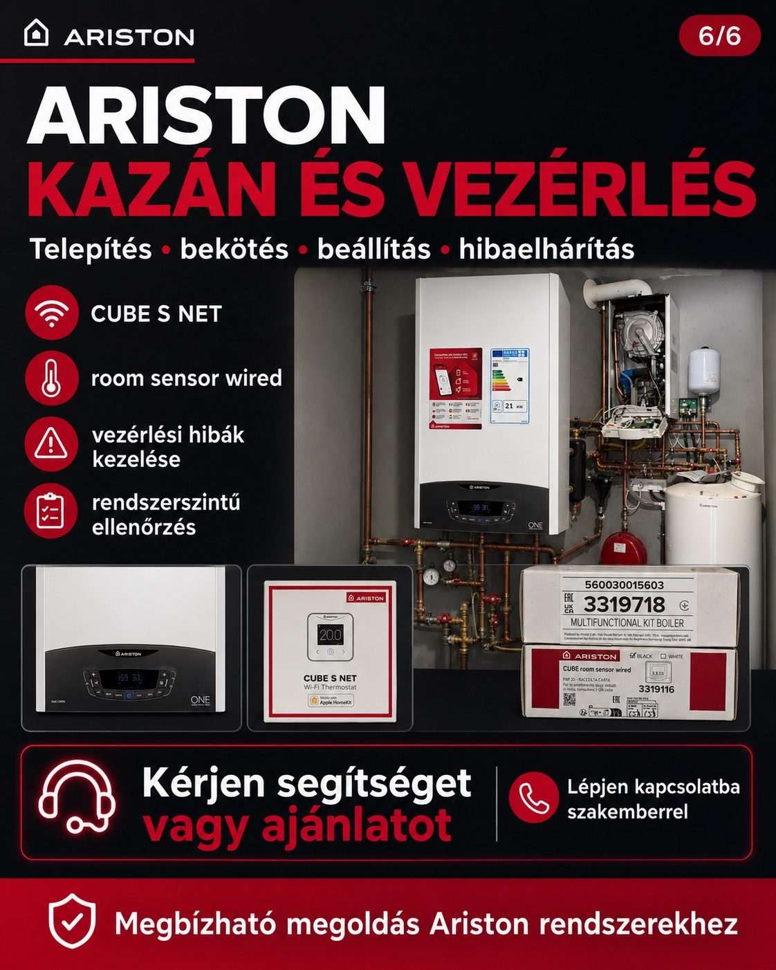 Ariston kazán és vezérlés Cube S Net telepítés beállítás hibaelhárítás