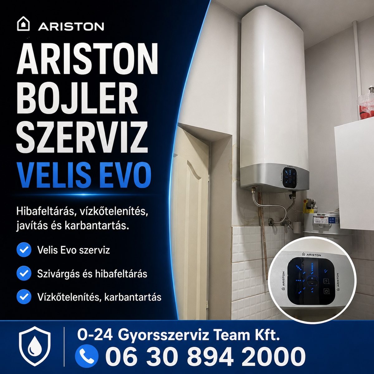 Ariston Velis Evo bojler szerviz hibafeltárás vízkőtelenítés karbantartás