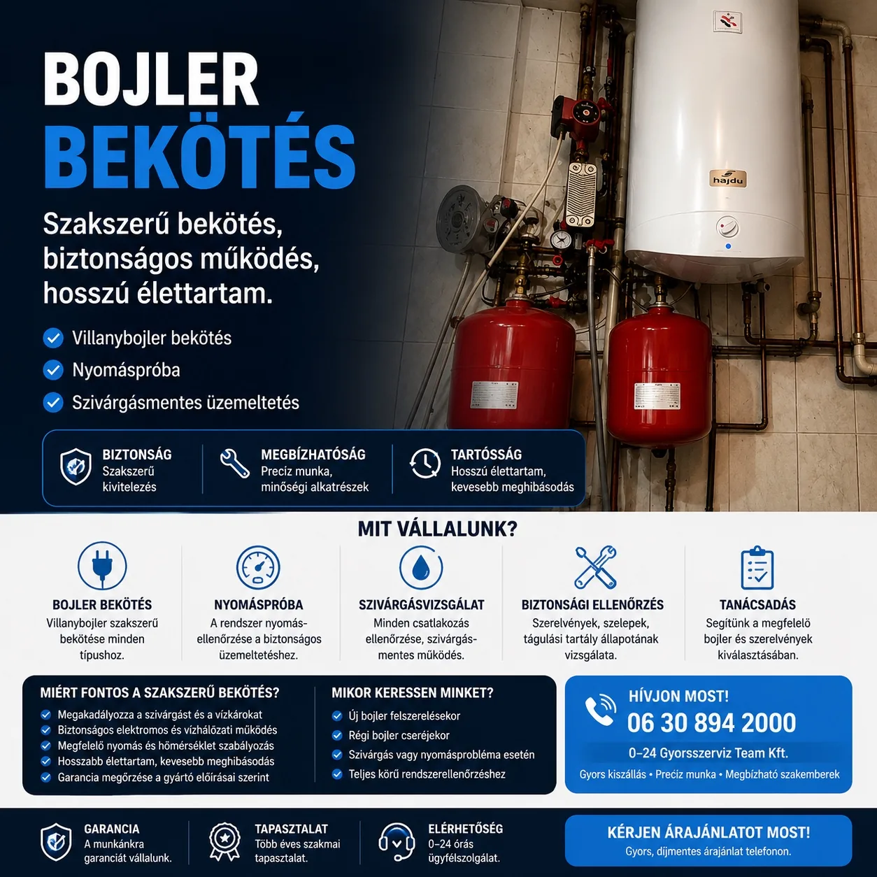 Bojler bekötés és szivárgásmentes üzemeltetés – Bojler javítás