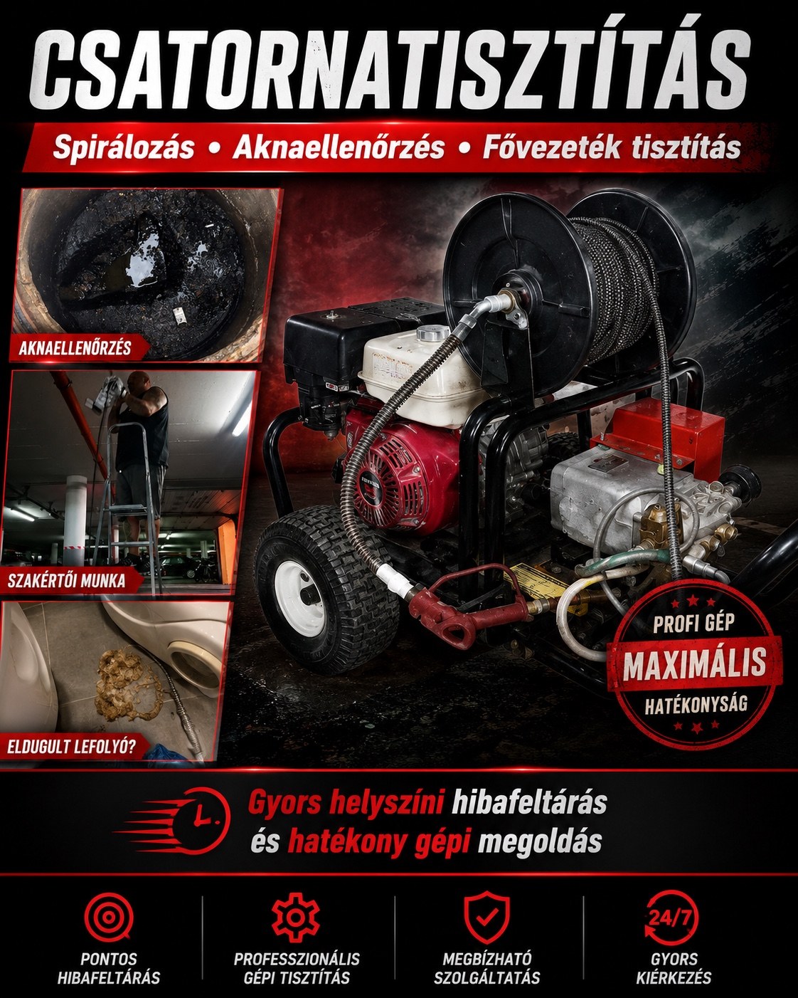 Csatornatisztítás spirálozással, aknaellenőrzéssel és fővezeték tisztítással