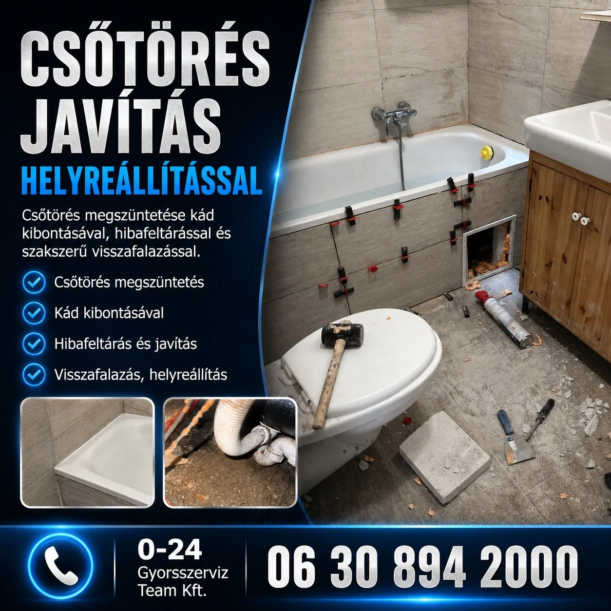 Csőtörés javítás bontással és helyreállítással – Csőtörés bemérés