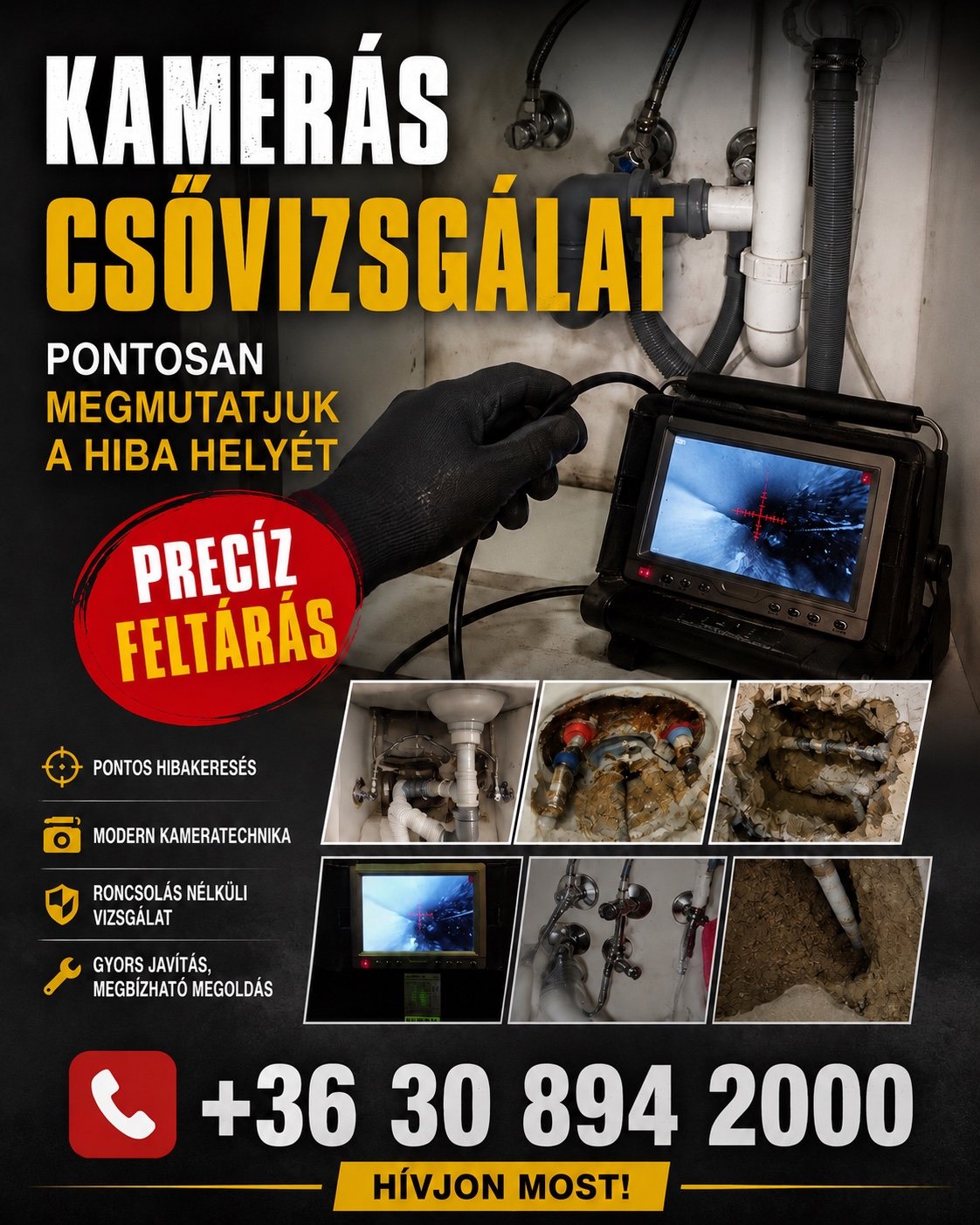 Kamerás csővizsgálat és precíz hibahely feltárás Kamerás csővizsgálat hibahely feltárás Budapest dugulás esetén